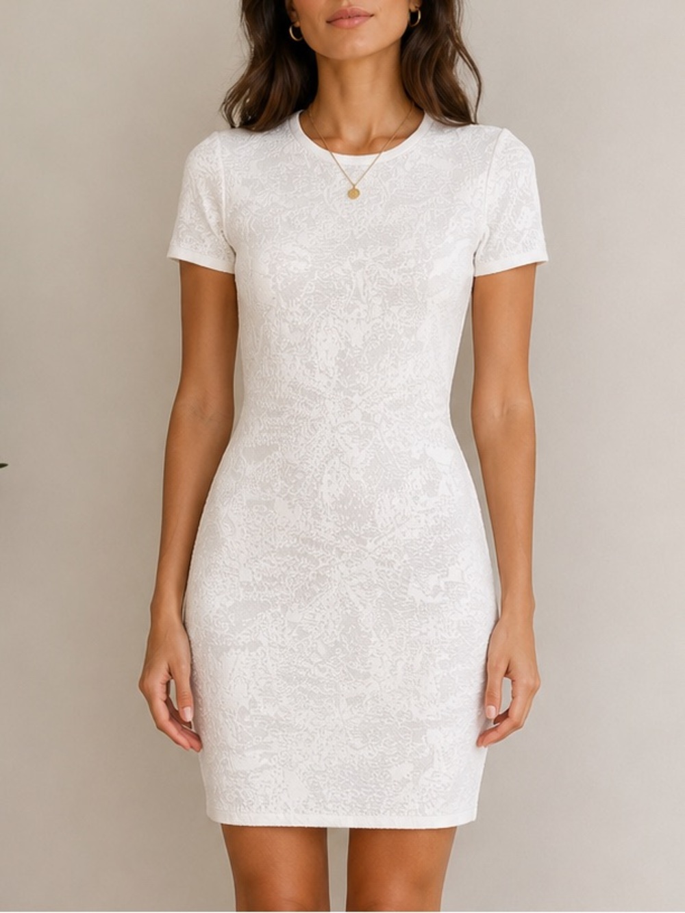 Reiss Felix Ivory Knit Short Sleeve Bodycon Mini Dress (Size 6)
